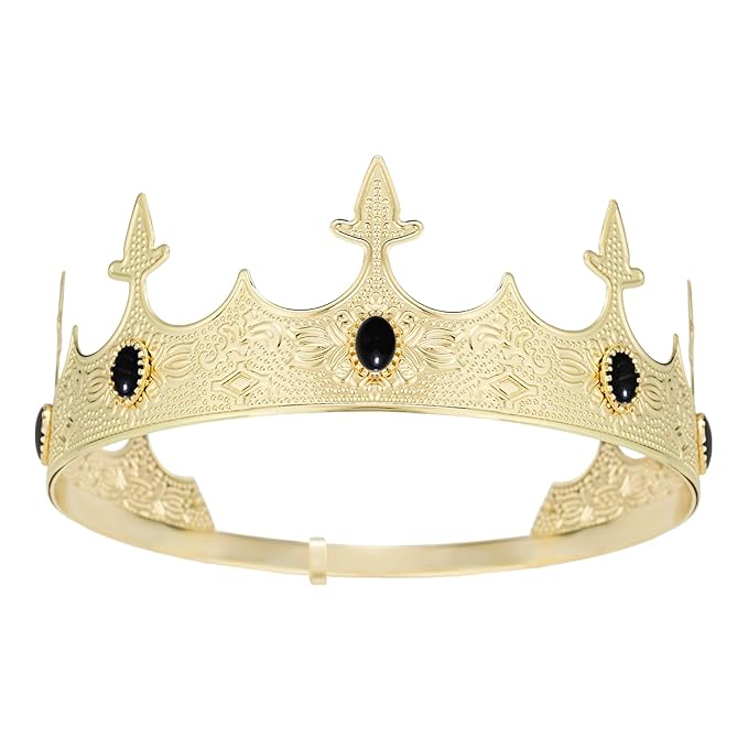 King Crowns Metal Hair Band for Men Gold Crowns and Tiara for Theme Birthday Party Costume Accessories