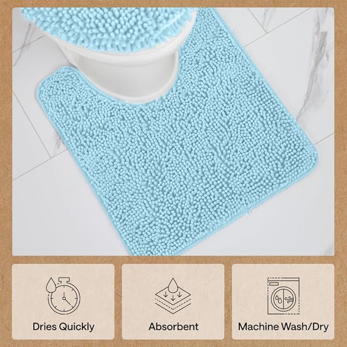 GORILLA GRIP Bathroom Rug Sets, Soft Chenille 2 Piece Area Rugs Set, Toilet Base Mat and 30x20 Carpet, Absorbent Microfiber Washable Mats Dry Quickly, Home Décor and Bath Room Accessories, Sky