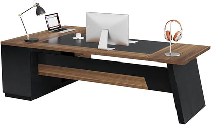 Tribesigns 78" L-Shaped Executive Desk, Extra Large Modern Office Desk with Drawers and File Cabinet, Business Furniture with Storage Shelves, Big Computer Desk for Home Office (Light Walnut + Black)
