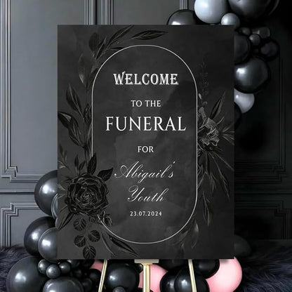 Funeral For My Youth 30th Birthday Party Welcome Sign, Personalized RIP Twenties Custom Welcome Board, Gothic Farewell to Youth Decor.