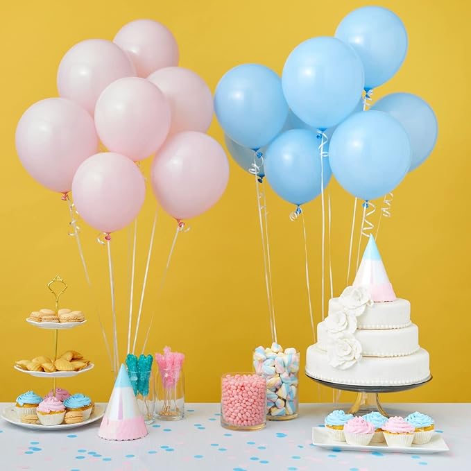 BLUE PANDA Gender Reveal Decorations Balloon Set - 100 Pink & Blue, 12 in, 32.8 ft Ribbon - Gender Reveal Party, Baby Shower & Birthday Party - Includes Balloon Ribbon