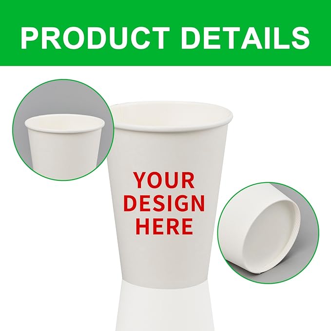 Custom Paper Cups, Personalized Disposable Cups With Photo/Logo/Text, Custom Logo Printed Paper Coffee Cup for Company Office Coffee Shop Party Wedding Events, 8oz/12oz/16oz