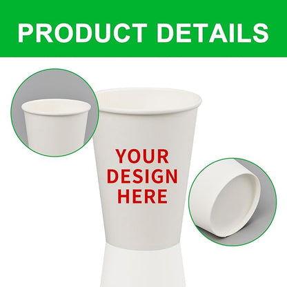 Custom Paper Cups, Personalized Disposable Cups With Photo/Logo/Text, Custom Logo Printed Paper Coffee Cup for Company Office Coffee Shop Party Wedding Events, 8oz/12oz/16oz