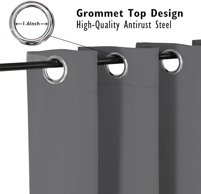 ChrisDowa Blackout Curtains 90 inches Long for Bedroom - Grommet Thermal Insulated Room Darkening Curtains for Living Room (1 Panel, Grey, 52 x 90 Inch)