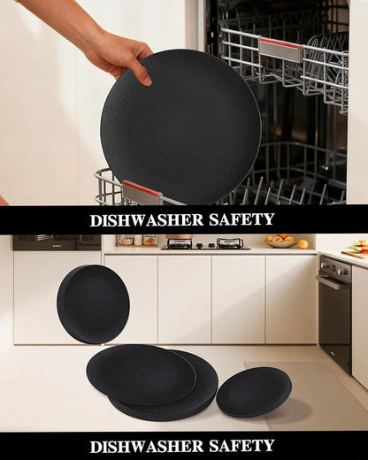 WONDERFUL 32pcs Black Plates Black Plastic Plates Unbreakable and Reusable Plastic Plate Dishwasher safe Dishes Set Includes:16 Dinner 10" & 16 Dessert Plate 7.3" Suitable for Christmas New Year
