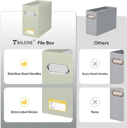 BALEINE File Organizer Box, Cardboard File Folder Organizer with Handle for Letter Size, Portable Collapsible Hanging Filing Box for Home Office Document Storage (4 Pack, Beige)