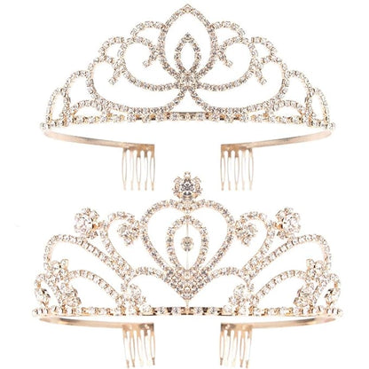 Pack of 2 Rhinestone Tiara Crown Exquisite Headband Comb Pin Wedding Christmas Bridal Party Birthday Tiaras