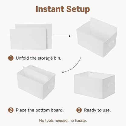 StorageWorks Collapsible Shelf Baskets, Storage Bins for Clothes, Closet Organization and Storage, White, 3-Pack, Large