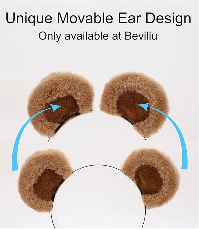 Beviliu Brown Bear Ears Cute Headband Fluffy Hairband, Animal Head Wear for Party Celebrations Halloween