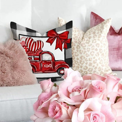 GEEORY Buffalo Plaid Valentines Pillow Covers 16x16 Set of 4 Polka dot Stripes Love Heart Truck Valentine Pillows Decorative Throw Pillows Valentines Day Decor for Sofa Couch Home Decorations G175-16