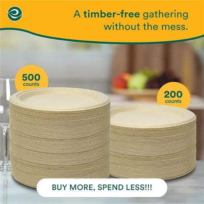 ECO SOUL Compostable 9 Inch(1000-Pack) Biodegradable Heavy-Duty Disposable Eco-Friendly Paper Plates for Thanksgiving Dinner & Parties, Wedding, Event