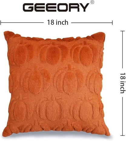 GEEORY Fall Pillow Covers 18 x 18 Inch Set of 2, Fall Decorations Pumpkins Soft Plush Fluffy Faux Fur Wool Decorative Autumn Farmhouse Cushion Case for Sofa Rust GC019-18