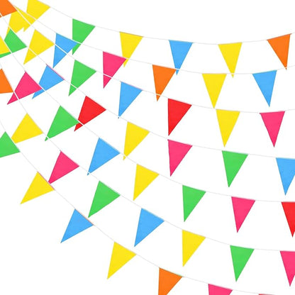 100 Feet Pennant Banners Flags 75 Solid String Triangle Flags for Grand Opening, Carnival Theme Birthday Party Decoration Outdoor Events Classroom Decoration(Bright Color)