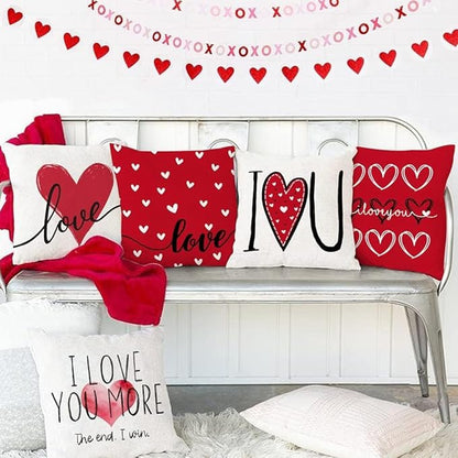 GEEORY Valentines Day Pillow Covers 16x16 Set of 4 Love Heart Valentines Day Throw Pillows Decorative Cushion Cases Valentine Decorations