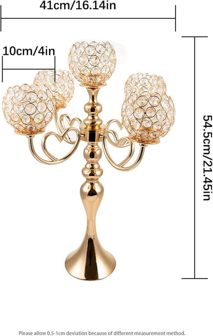 8Sets Gold 5 Arm Candelabra Wedding,21Inches Tall Crystal Candelabra Centerpieces for Tables Home Anniversary Dinner Party Decor centros de mesa de 15 años