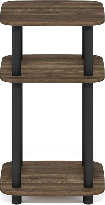 Furinno JUST Side Table, 3-Tier Turn-N-Tube End Table with Open Shelf, Round Curve Corner Night Stand, Bedside Table, Easy Assembly, for Living Room, Bedroom, Columbia Walnut