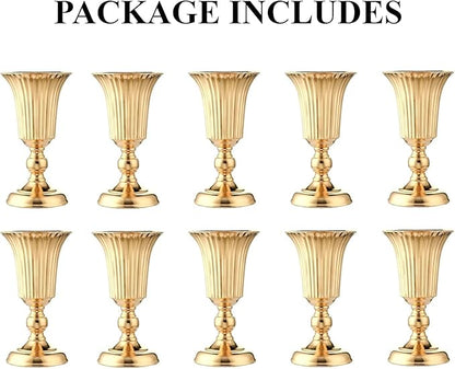 10Pcs Gold Vase Centerpiece Table Decorations - Metal Tabletop Flower Stand, Wedding Decorations for Reception, 10.7in Trumpet Tall Flower Vase for Birthday, Weddings, Anniversary Ceremony, Home Decor