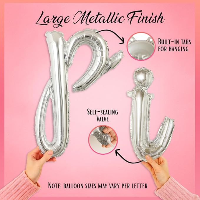 Silver Happy Birthday Balloons Banner | Script/Cursive Gold Letter Balloon Sign For Birthday Party Decor/Decoration | Foil Mylar Happy Birthday Banner