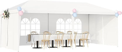 HomGarden 10'x20' Outdoor Canopy Tent Camping Gazebo Storage Shelter Pavilion Cater for Party Wedding Events BBQ w/4 Removable Enclosure Sidewalls & 2 Zippered Doorways