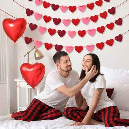 Valentines Day Decorations, Valentines Day Garland - Felt Heart Garland Banner for Mantle, Wall, Party Valentine Decorations - Hanging Hearts Decorations for Valentine Decor, 6 Strips