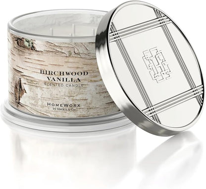 HomeWorx by Slatkin & Co - Birchwood Vanilla - Premium Scented 18oz 4 Wick Candle - Long-Lasting Jar Candle, 30-55 Hours Clean Burn Time - Birchwood, Vanilla, Jasmine, & Cedarwood