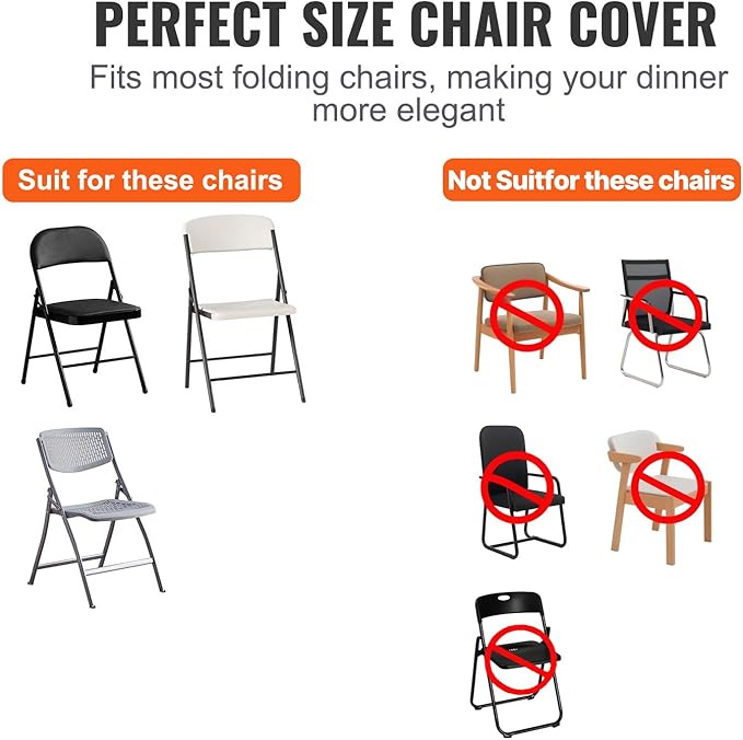 VEVOR Stretch Spandex Folding Chair Covers, Universal Fitted Chair Cover, Removable Washable Protective Slipcovers, for Wedding, Holiday, Banquet, Party, Celebration, Dining (100PCS Black)
