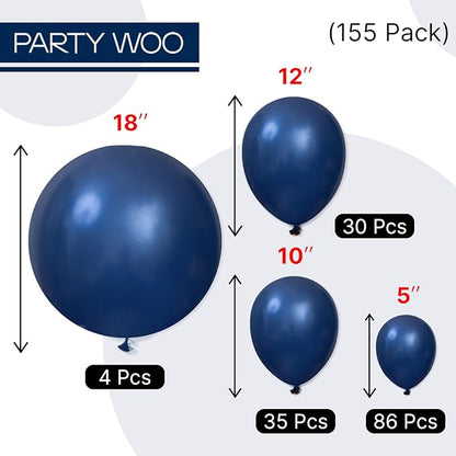 PartyWoo Navy Blue Balloons 155pcs Different Sizes of 18 12 10 5 Inch Dark Blue Balloon Arch Kit Garland for Graduation Wedding Sports Baby Shower Birthday Bachelorette Party Decorations Blue-Z90