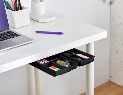 Bostitch Konnect Under Desk Drawer, Self-Adhesive Slide Out Storage Organizer with 4 Customizable Dividers, 2-Pack