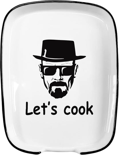 Ceramic Spoon Rest for Kitchen Stove Top Counter, Funny Let's Cook White Spoon Holders for Chef, Modern Farmhouse Kitchen Cute Decor