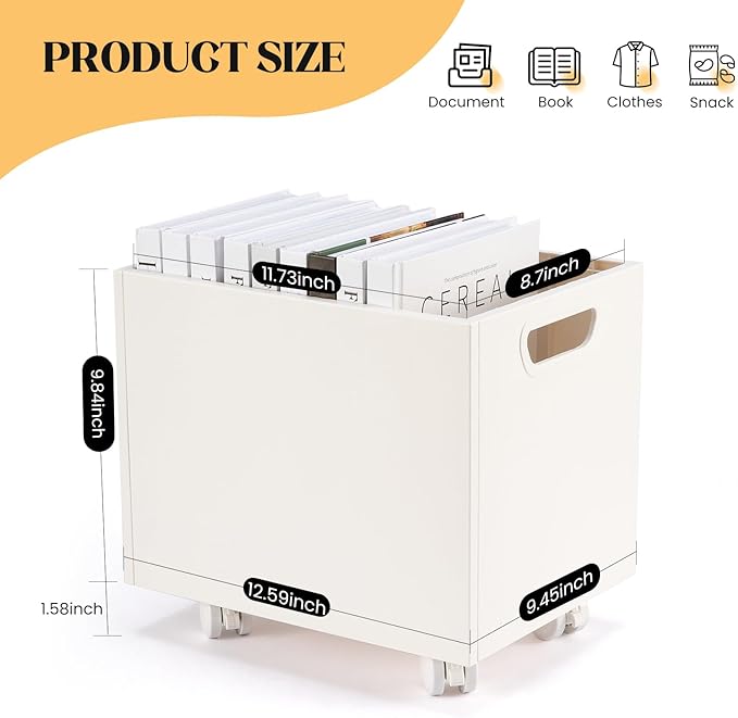 CINPIUK File Box Rolling File Organizer with Wheels Stackable Storage File Boxes Portable Letter File Folder Box Book Box Document Organizer for Home Office Filing Storage Bin, 2Pcs