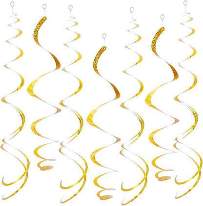 30 pcs Gold Hanging Swirl Decorations Swirls Party Decorations Plastic Party Streamer for Ceiling, 26"