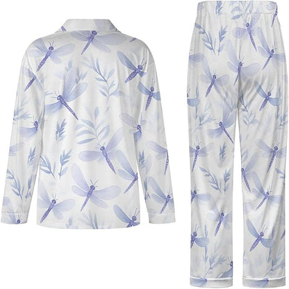Lemons Leaves Ceramic Style Womens Pajama Set Long Sleeve Pajamas Top And Pants Soft Loungewear Pjs Sets