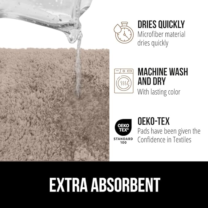 GORILLA GRIP Bathroom Rugs, 60x24, Ultra Soft Absorbent Mat, Thick Plush Bath Rug, Machine Washable, Microfiber Quick Dry, Mats for Shower, Bathtub and Floor, Home Decor Accessories, Beige
