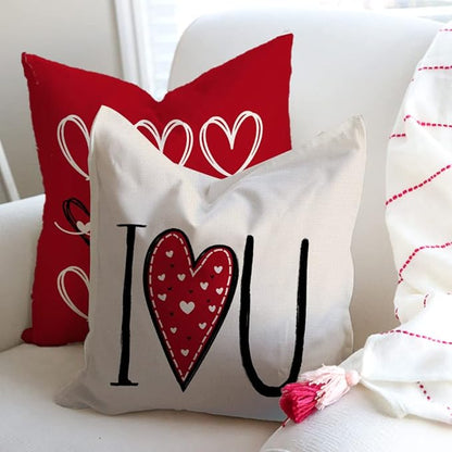 GEEORY Valentines Day Pillow Covers 20x20 Set of 4 Love Heart Valentines Day Throw Pillows Decorative Cushion Cases Valentine Decorations