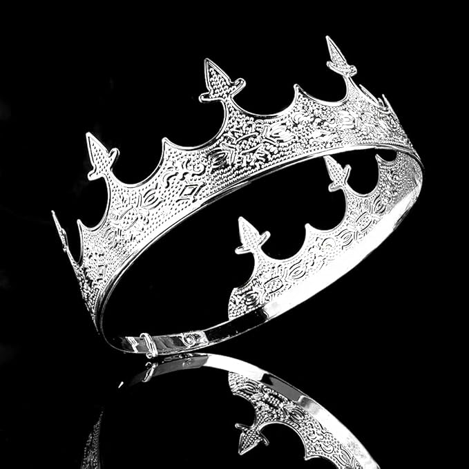 AOPRIE King & Queen Tiara and Crown for Women Men Girls Boys Halloween Party Event Supllies Favors Silver White, 2 Pack
