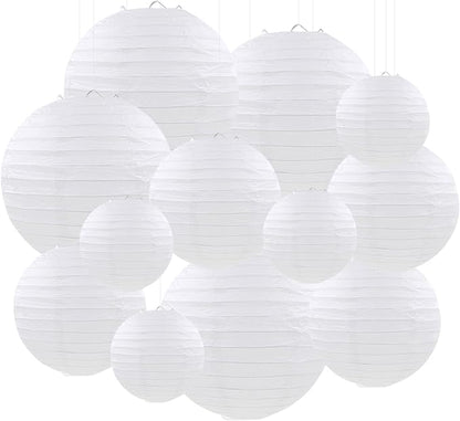 White Paper Lanterns Party Decorations, Hanging Paper Lanterns for Birthday Wedding Baby Bridal Shower Christmas New Year Party Decoration (12 PCS)