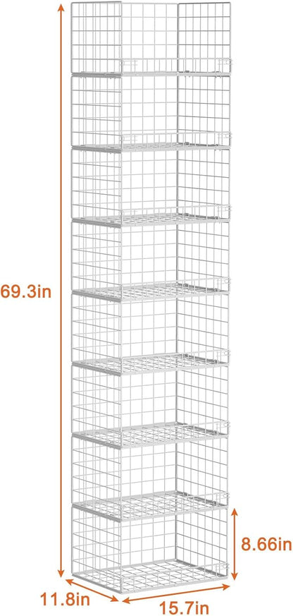 8-Tier Stackable Closet Organizers and Storage Shelves, Foldable Closet Shelf Organizer, Stackable Storage Bins Drawers for Closet Organizer System, White(Patent Pending)