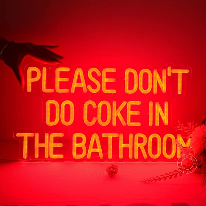 SYLHOME Red Please Don't Do Coke In The Bathroom Led Neon Light Sign Game Room Bedroom Bar Store Wall Decor Sign Birthday Christmas Party Backdrop USB 16.9"X9.2" 5V