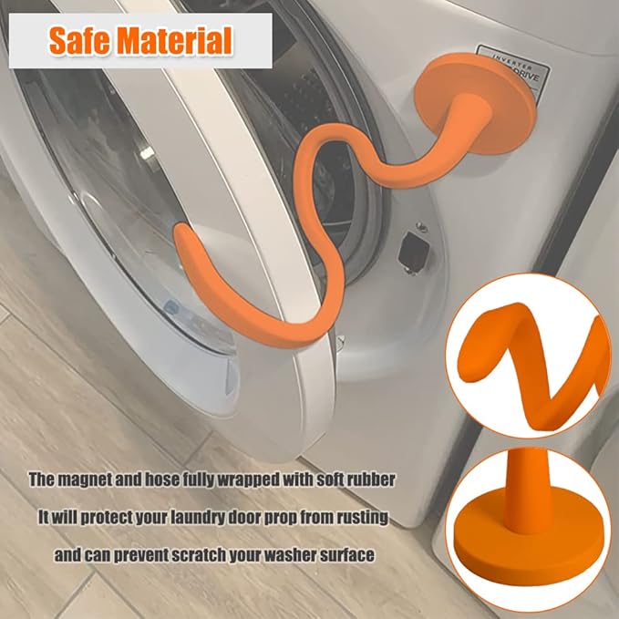 Front Load Washer Door Prop and Stopper - Magnetic Washing Machine Door Holder with 2.6-Inch Magnet Base, Removable Flexible Washer Door Stopper Keep Washer Door Open to Prevent Odors (Orange)