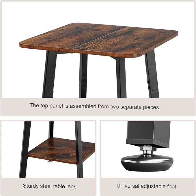 King Oasis 2-Tier End Table, Wooden Side Table with Storage Shelf, Sturdy Couch Sofa Side Table for Living Room Bedroom,Brown