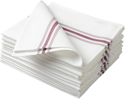 100% Polyester Napkin 18"x22", Dual-Stripe Border – Durable Decorative Napkins for Restaurants & Events, Burgundy, Set of 12