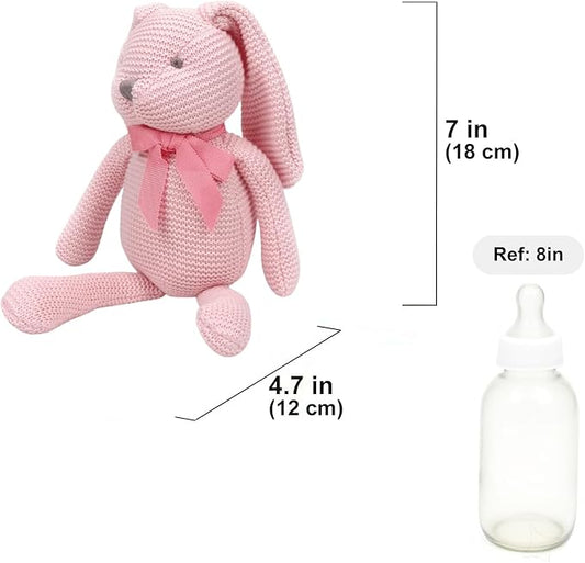 100% Organic Cotton Baby Toys Pink Bunny Rabbit Stuffed Animal for Newborn 7.1"