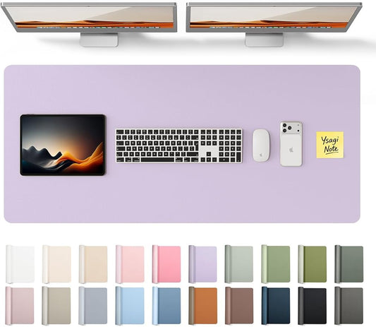 YSAGi Leather Desk Pad Protector, Office Desk Mat, Large Mouse Pad, Non-Slip PU Leather Desk Blotter, Laptop Desk Pad, Waterproof Desk Writing Pad for Office and Home (Light Purple, 47" x 17")