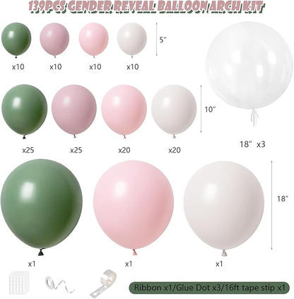 Baby in Bloom Balloon Arch Kit 139Pcs Dusty Pink and Sage Green Balloons White Sand Balloon Garland for Boho Baby Shower Wedding Bride Anniversary Birthday Bridal Bear Theme Decorations