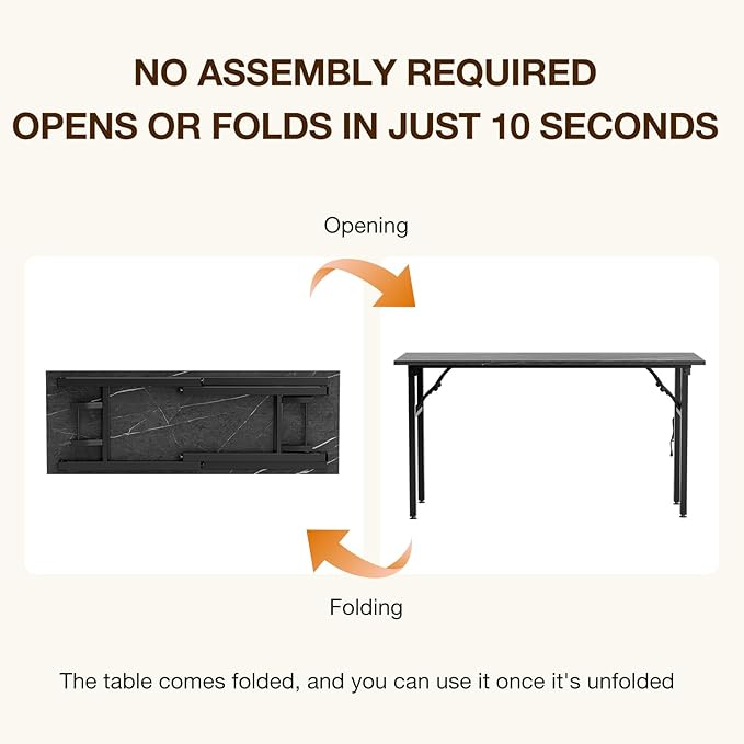 TEMI Small Computer Desk Folding Table - 55.1" Foldable Office Desk, No Assembly, Perfect for Small Spaces in Bedroom, or Apartment, Portable Mini Desk or Study Table Compact Design, Marble Greige