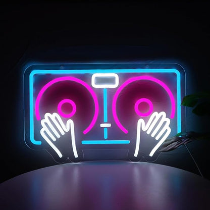 DJ Neon Sign USB Powered Neon Light Sign for Man Cave & Game Room, Dimmable DJ LED Neon Sign for Wall Decor, Cool Blue DJ Sign for Home Studio, Bar Wall Art