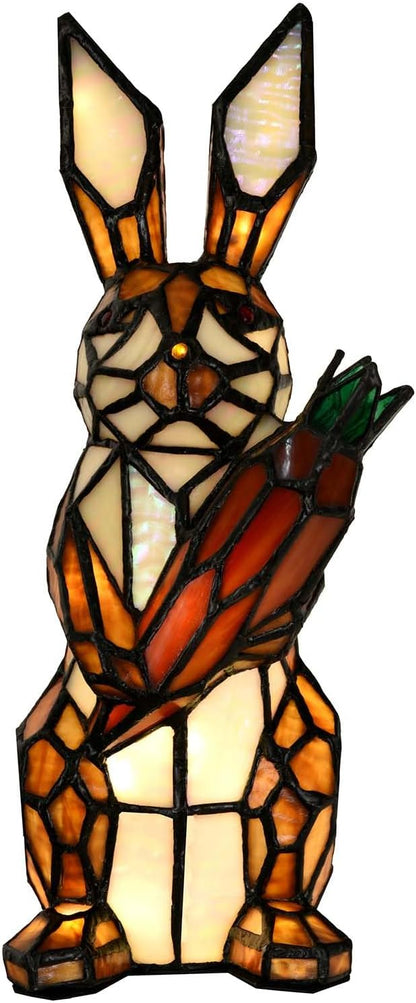Bieye L10950 Rabbit Holds Carrot Tiffany Style Stained Glass Accent Table Lamp for Home Decor (Brown)