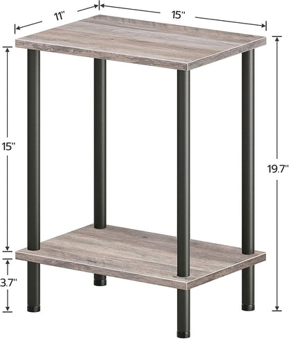 HOOBRO End Table, Small Side Table, Nightstand with 2-Layer Storage Shelves, Sofa Table for Small Spaces, Living Room, Bedroom, Stable Frame, Easy Assembly, Greige and Black BG09BZ01
