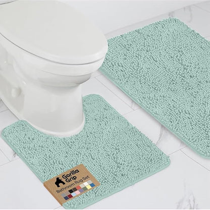 GORILLA GRIP Bathroom Rug Sets, Soft Chenille 2 Piece Area Rugs Set, Toilet Base Mat and 30x20 Carpet, Absorbent Microfiber Washable Mats Dry Quickly, Home Décor and Bath Room Accessories, Seablue