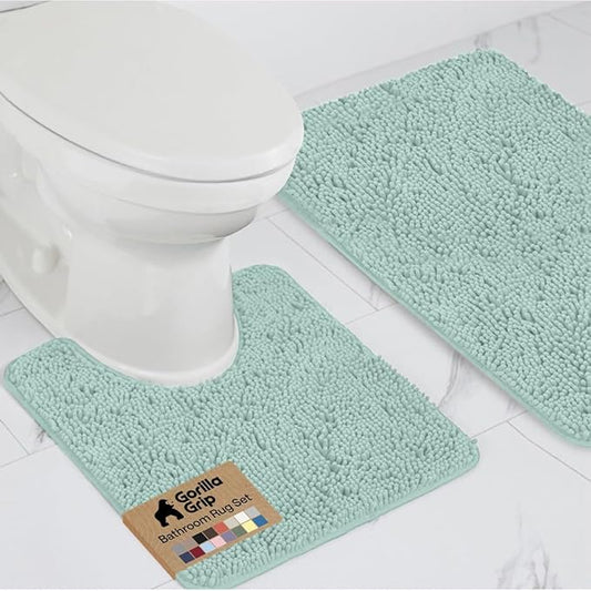 GORILLA GRIP Bathroom Rug Sets, Soft Chenille 2 Piece Area Rugs Set, Toilet Base Mat and 30x20 Carpet, Absorbent Microfiber Washable Mats Dry Quickly, Home Décor and Bath Room Accessories, Seablue